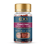 EX1 Exact Iron bottle, 60 rust-red tablets, magenta label panel stating 29 mg elemental iron with vitamin C